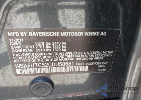 2012 BMW 535I xDrive z USA, uszkodzony, nr VIN WBAFU7C52CDU58681